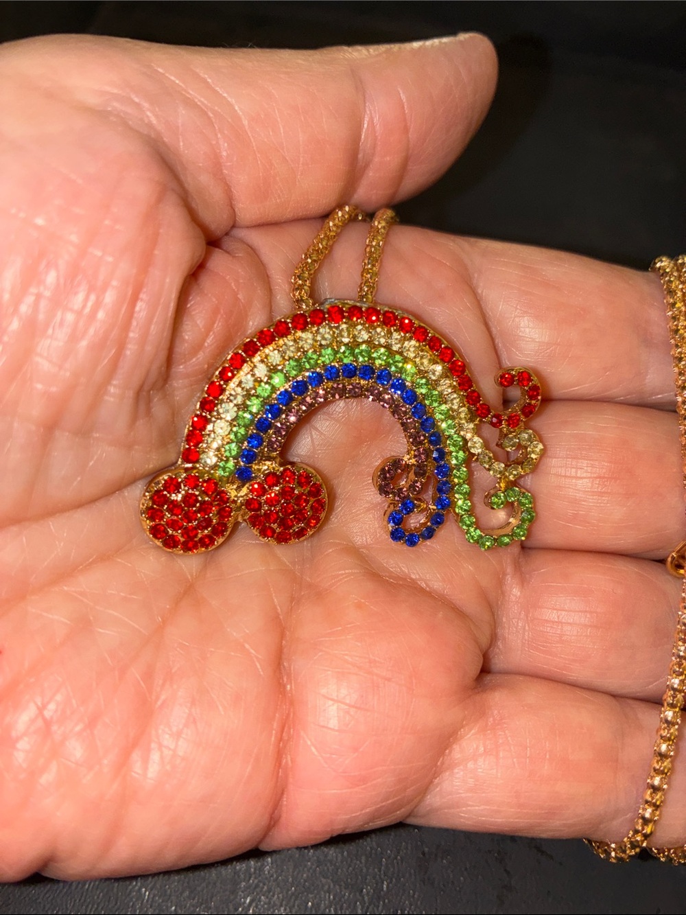 Gold Rainbow Multicolor Crystal Pendant Necklace